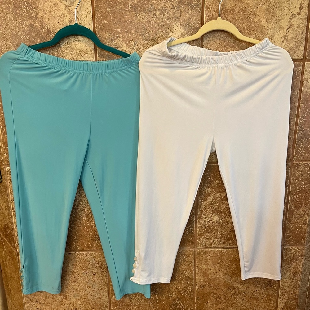 Magna Lot of 2 Pairs Capri Pants (teal & white) Size 14/16